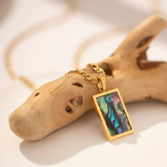 ABALONE SHELL BEAUTIFUL STATEMENT Necklace Abalone Shell Pendant Cuban Figaro - Picture 11 of 13